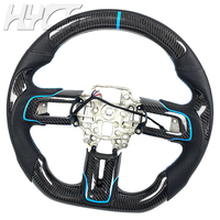 Volant sport en cuir rayé bleu en fibre de carbone personnalisé, adapté à la Ford Mustang S550 GT GT350 500 Shelby 2015-2023