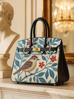Peint à la main fleur oiseau motif couche supérieure peau de vache sac à main classique matériel exquis style artistique sac de luxe pour les femmes