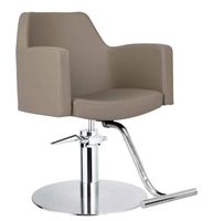 Fauteuil de salon hydraulique avec pompe hydraulique, capacité de 200 kg, magnifique cuir taupe brun kaki, base ronde argentée, fauteuil de barbier