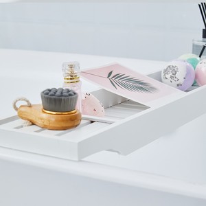 Simple Bamboo Bathtub Rack 21-24.9 In Linear Storage <b>Tray</b> For <b>Bath</b> Tub Use - Product Image 2
