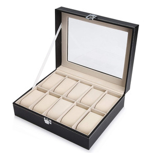 Estuche <span class=keywords><strong>Organizador</strong></span> de <span class=keywords><strong>Relojes</strong></span> de Cuero PU Negro para <span class=keywords><strong>Hombre</strong></span>, Ecológico, con 5 Compartimentos, Tapa de Vidrio y Forro de Terciopelo - Product Image 2