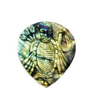 Sculpture de Shrinathji sur plaque de labradorite : un symbole divin de paix, de protection et d'élégance spirituelle pour la maison et les cadeaux - Product Image 1