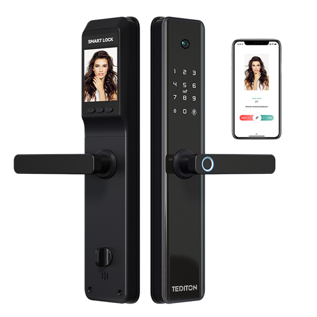 Fingerprint Smart Door Lock Camera 5-Inch HD Screen Memory Card Password/RFID Card/Tuya Apps Video Intercom for Aluminum Door