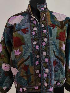 Hand Embroidered Floral Pattern Eco-Friendly Breathable Reversible <b>Short</b> <b>Sleeve</b> Bomber <b>Jacket</b> with TNT Cotton Suzani Fabric - Product Image 3
