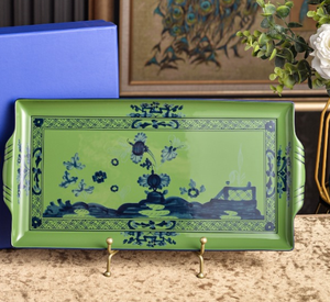Plateau décoratif rectangulaire en céramique de style italien, motif floral, plateau de service en porcelaine, décoration de table à domicile - Product Image 2
