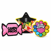 Sachets Doypack Mylar personnalisés imprimés holographiques pour biscuits et bonbons, 3,5g, 7g, 14g, motifs floraux exotiques, découpés, forme irrégulière, à fond plat