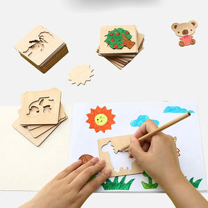 Set mainan lukisan, pena warna air edukasi anak-anak, alat gambar Graffiti menggambar stensil kayu - Product Image 3