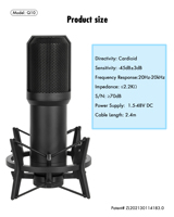 Microphone de studio cardioïde à condensateur réglable de haute qualité avec suspension antichoc en métal et plastique, suppression du bruit, 20Hz-20kHz