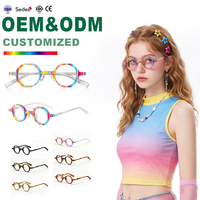 Listo Stock Unisex Moda Gafas ópticas Doble puente Redondo Acetato Monturas de anteojos para todas las caras