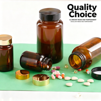 Flacon en verre ambré de 250 ml avec bouchon à vis noir, conteneur vide pour capsules de médicaments, flacon en verre pour compléments pharmaceutiques et comprimés
