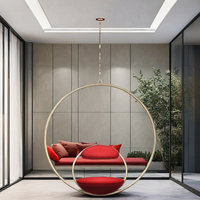 Siège unique or acier inoxydable balançoire suspendu cerceau chaise circulaire mobilier d'extérieur maison salon