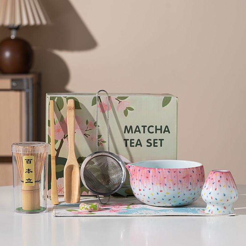 Ensemble de 8 pièces couleur vague point matcha poudre de cerise