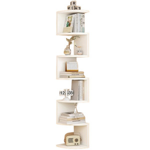 Mensola Angolare Moderna in Legno, Mobile da Soggiorno, Libreria Triangolare a Parete con 7 Ripiani e Pannello Posteriore - Product Image 2