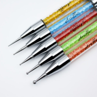 Ensemble de 5 pinceaux à ongles de haute qualité avec strass colorés, manche en plastique, logo personnalisé, détails de l'art des ongles, outil de peinture