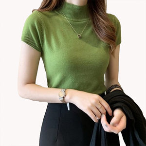 Pull en maille à col roulé mi-haut pour femmes, couche de base d'été, pull personnalisable, coupe ajustée, silhouette flatteuse, débardeur court, vêtement extérieur - Product Image 6