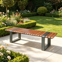 Banc moderne d'extérieur en acier inoxydable et bois massif à lattes pour écoles et hôpitaux, idéal pour patios, jardins, parcs – Sièges publics écologiques