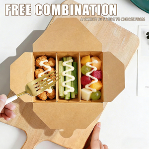 กล่องกระดาษคราฟท์พับได้ 3 ช่องสำหรับใส่ขนม อาหาร หรือทา<span class=keywords><strong>โก</strong></span>้ แบบนำกลับบ้าน - Product Image 1