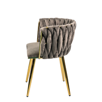 Chaise de salle à manger élégante et moderne en velours, chaise d'appoint de luxe avec dossier tissé, pieds en métal doré pour hôtel et restaurant