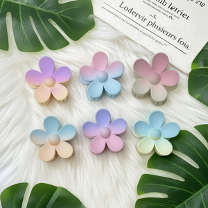 Fermaglio per capelli a forma di fiore a cinque petali con gradiente satinato da 8 cm per donne e ragazze - Product Image 3