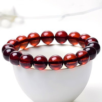 Bracelet de perles rondes en ambre sanguin birman naturel de qualité supérieure, bijou en pierre précieuse entièrement transparente pour collection et cadeau de luxe