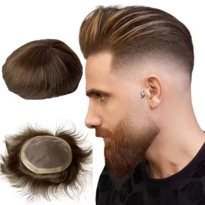 สต็อกผมสีน้ําตาลธรรมชาติตรงผ้าห่มอินเดียชายหัวล้าน hairpieces แพทช์ผมโมโนความหนาแน่น 130 - Product Image 5