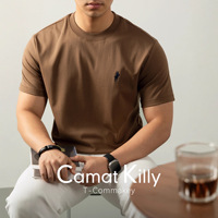 T-shirt pour homme en coton mercerisé de qualité supérieure, 30 deniers, vintage, uni, brodé, respirant, antibactérien