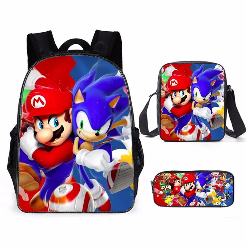 Cartoon Mario Schoolbag 3Pcs Een Set Rugzak 3d Print Rugzak Voor Basisschool En Kleuterschool