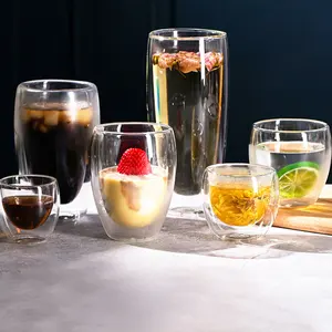 Çay kahve süt suyu için 250ml 350ml 450ml yüksek borosilikat çift duvarlı kupa bardak