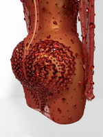 Robe longue rouge sexy en maille ornée de strass et de cristaux, faite à la main, transparente, pour fête d'anniversaire, bar, scène, pour femmes