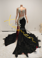 Robes de soirée élégantes pour femmes Ocstrade, design tendance, noires, à fente haute, avec strass scintillants, robe de bal sexy avec plumes