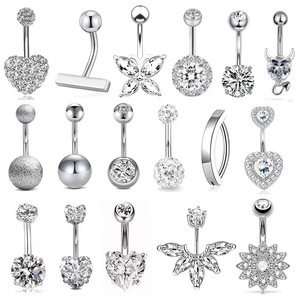 Anelli per Piercing all'Ombelico alla Moda in Acciaio Inossidabile 316L con Cristalli, <span class=keywords><strong>Cuore</strong></span> e Farfalla in Zirconia, Gioielli per il Corpo da Donna - Product Image 1