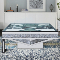 Table basse moderne de luxe argentée avec dessus en verre miroir diamant cassé scintillant maison salon mobilier de centre décoratif