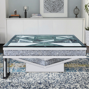 <span class=keywords><strong>Tavolino</strong></span> <span class=keywords><strong>da</strong></span> Caffè Moderno di Lusso con Piano <span class=keywords><strong>in</strong></span> <span class=keywords><strong>Vetro</strong></span> Argentato, Effetto Diamante Spezzato Scintillante, Arredamento Decorativo per Soggiorno - Product Image 1