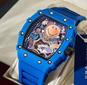 Relojes de Cuarzo para Hombre de Diseño Personalizado al por Mayor de Fábrica RM, Relojes Vintage con Carátula de Aleación en Forma de Sonrisa, Correa de Silicona, Resistentes al Agua - Product Image 2