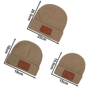 Wholesale Blank PU <b>Patch</b> logo Beanie DIY Emboss logo Adults Kids Winter Beaine - Product Image 2