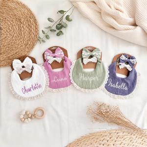 Juego de Baberos Textiles Bordados con Nombre Personalizado, Baberos Impermeables de Algodón Puro Suave, Estilo Adorable para 0-3 Años, Recuerdo/Regalo - Product Image 3