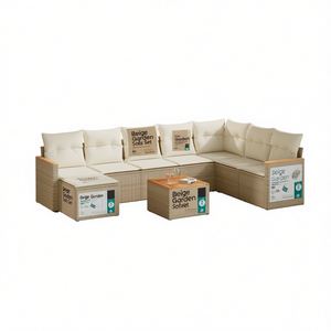 Ensemble de canapés de jardin beige, meubles en rotin d'extérieur avec coussins en mousse haute densité, design contemporain imperméable - Product Image 1