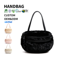 Sac à main rond en fausse fourrure personnalisé pour femmes, sac à bandoulière avec fermeture éclair