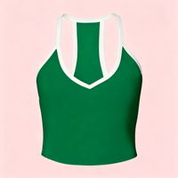 Lot de 4 débardeurs dos nageur pour femme, couleur unie, avec bordure blanche, tricotés, décontractés, sans manches