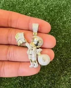 Lujoso Colgante de Bolsa de Dinero Estilo Hip Hop Chapado en Oro Amarillo de 14K con Diamantes Moissanite de Corte Redondo de 3 Quilates para Hombre - Product Image 3