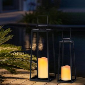 Black Metal <b>Lantern</b> With Led <b>Candle</b> Flameless Home Decoration Modern Minimalist Style Outdoor Indoor Use - Product Image 2