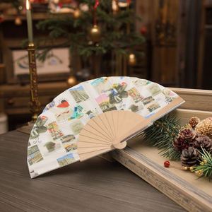 Custom Designed 23cm Wooden Folding Hand Fan Durable Fabric with Model Pattern for Business & Promotional <b>Gifts</b> - Product Image 1