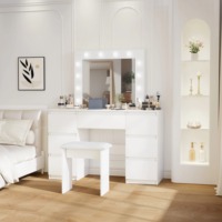 Commande en gros - Table de maquillage minimaliste en bois blanc avec éclairage réglable 3 couleurs et 12 ampoules LED