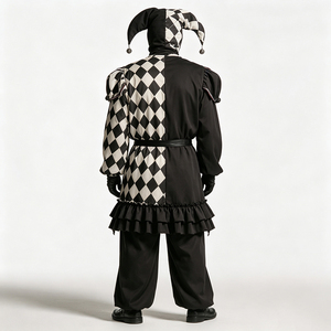 Costume de bouffon maléfique pour <span class=keywords><strong>homme</strong></span>, noir et blanc, tenue de harlequin effrayante, costume de clown d'horreur avec masque de crâne pour adulte, Halloween - Product Image 5
