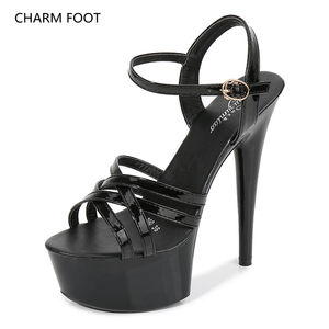 Modelo de artefacto de <span class=keywords><strong>pasarela</strong></span>, zapatos de tacón alto, cinturón cruzado de tacón fino, plataforma impermeable Sexy, Sandalias de tacón súper alto de 15cm Wo - Product Image 1