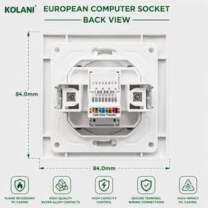 <span class=keywords><strong>Presa</strong></span> a Muro per Dati CAT6 Kolani Standard Europeo, Bianco Lucido, Pannello in PC Ignifugo, Singola Porta RJ45 - Product Image 3
