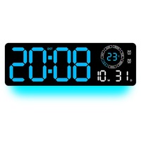 Huayang Große LED-Digitalwanduhr 6688 Multi-Informationsanzeige mit Nachtlicht Doppelalarm für Zuhause Büro Moderne Dekoration