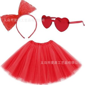 <b>Red</b> Lace <b>Bow</b> Headband With Heart Sunglasses And Tutu Skirt For Christmas Party Adult Costume - Product Image 1
