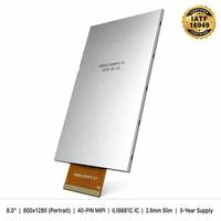 شاشة عرض TMK مقاس 8.0 بوصة بدقة 800*RGB*1024 من نوع TFT LCD مع إضاءة خلفية LED مدمجة، واجهة MIPI DSI (4 مسارات)، زاوية رؤية كاملة، نسبة تباين 1500:1، مدمجة بالجهاز.