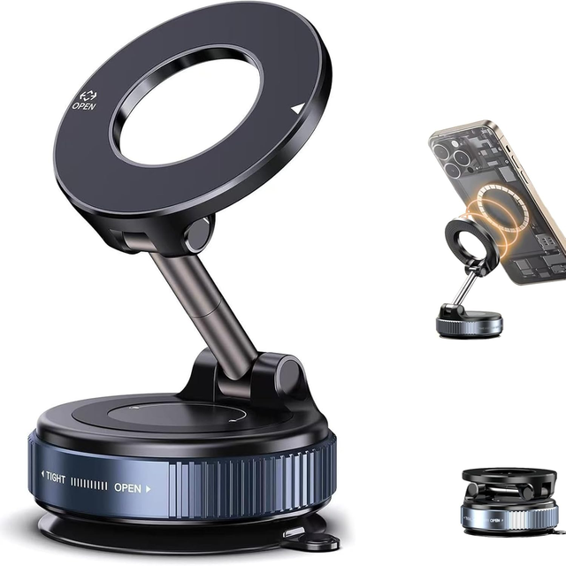 Vacuum Magnetic Phone Holder, 360° Adjustable Magnetic Car Mount, Foldable Portable Suction Cup Cell Phone Mount